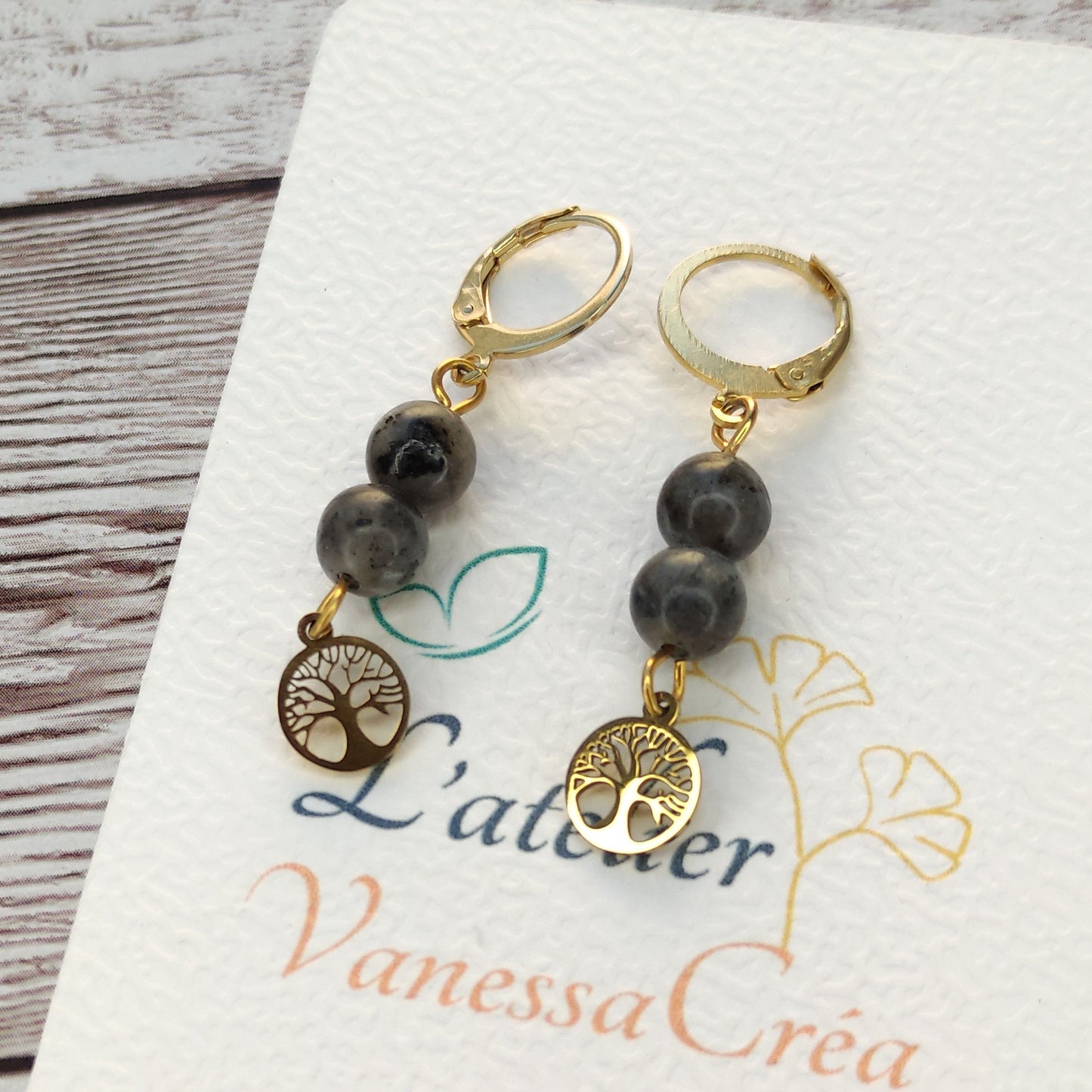 Boucles d'oreilles Arbre de Vie Labradorite L'Atelier VanessaCréa