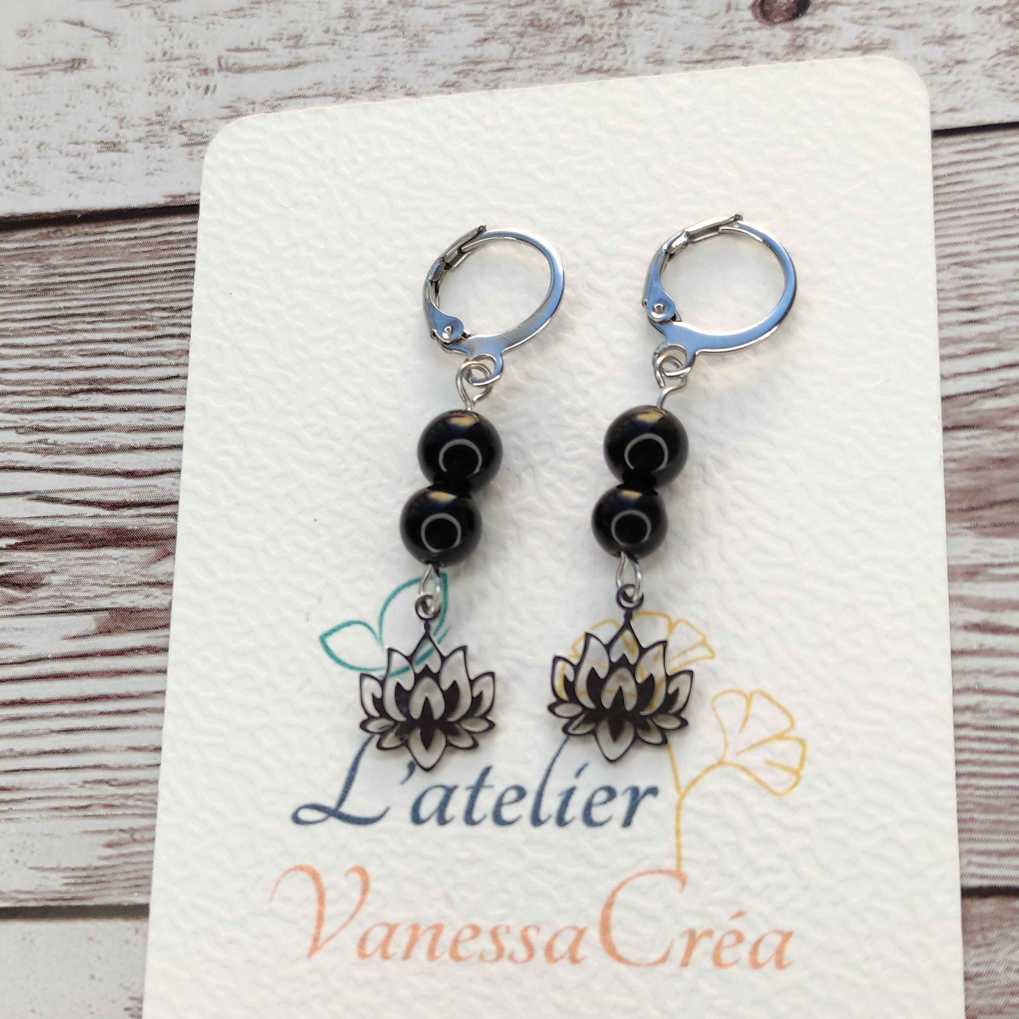 Boucles d'oreilles Tourmaline et Lotus L'Atelier VanessaCréa