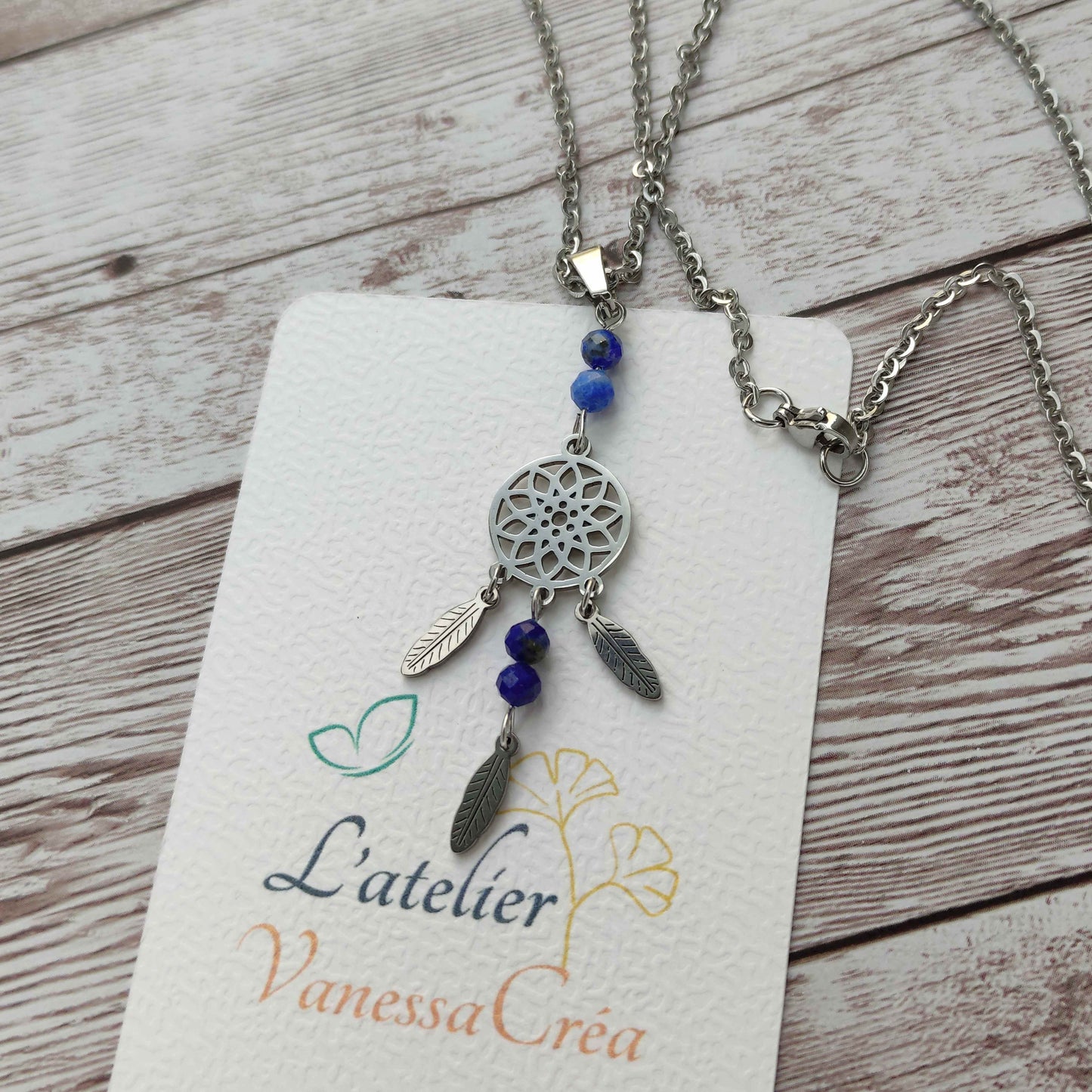 Sautoir Attrape-Rêves en Lapis-Lazuli – Énergie Intuitive & Acier Inoxydable L'Atelier VanessaCréa