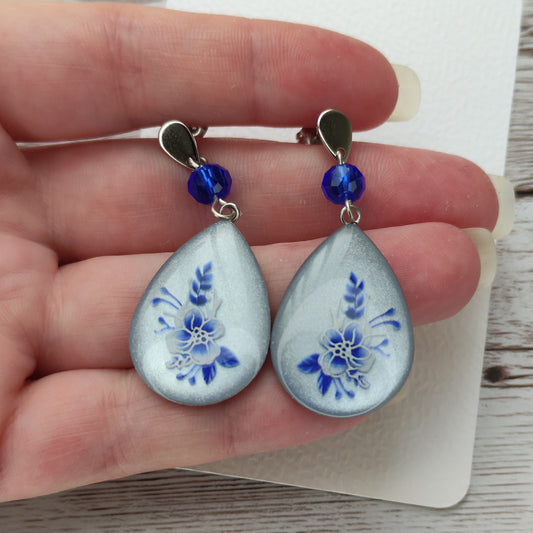 Boucles "Lola" fleurs bleues