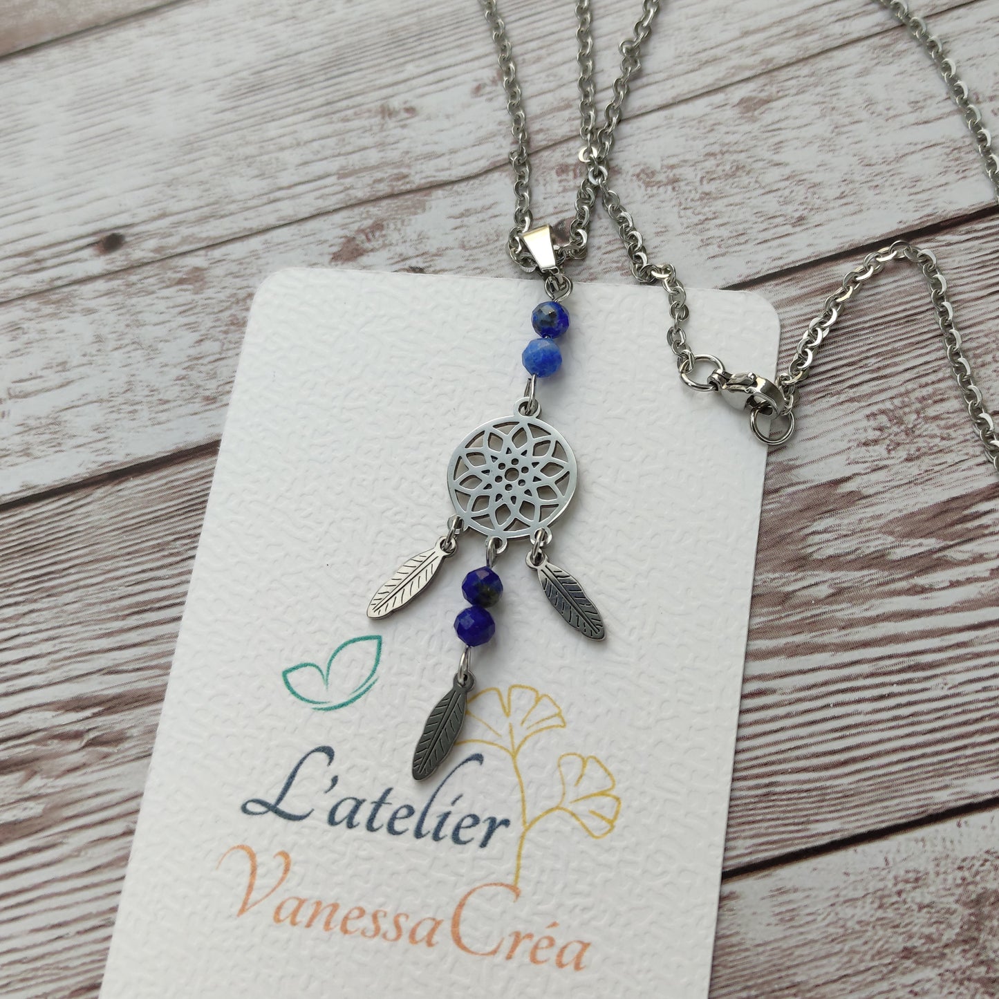 Sautoir Attrape-Rêves en Lapis-Lazuli – Énergie Intuitive & Acier Inoxydable