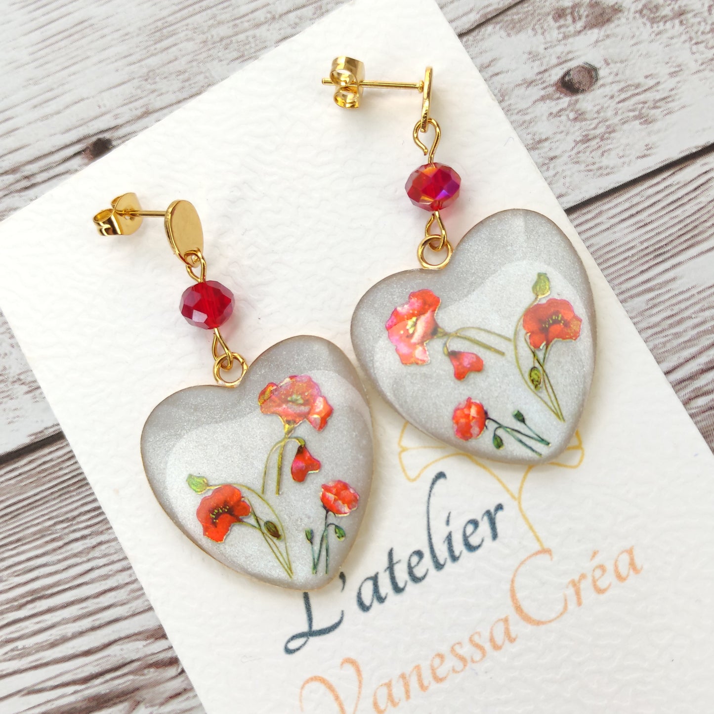 Boucles "Esmée" coquelicots