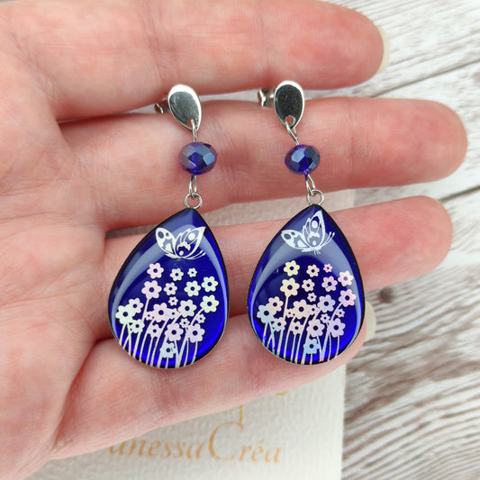 Éclat Boréal – Boucles Gouttes Saphir & Papillon Magique