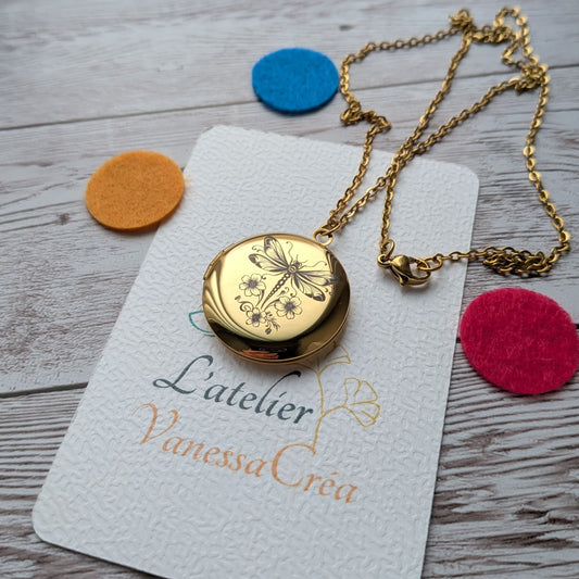 Bijou aromathérapie collier diffuseur d'huiles essentielles Libellule en acier inoxydable