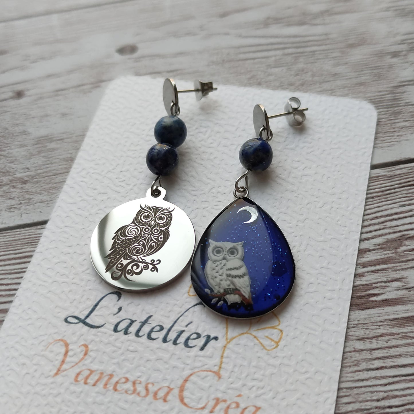 Boucles d'oreilles asymétriques Lapis Lazuli - L'Atelier VanessaCréa