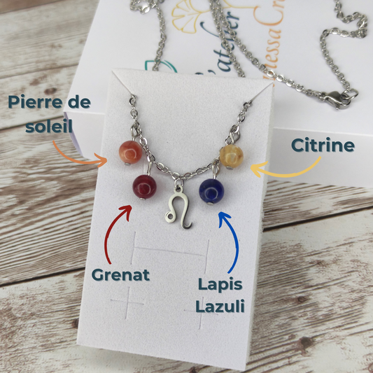 Collier "Rayonnement du Lion" – Synergie de 4 Pierres Naturelles