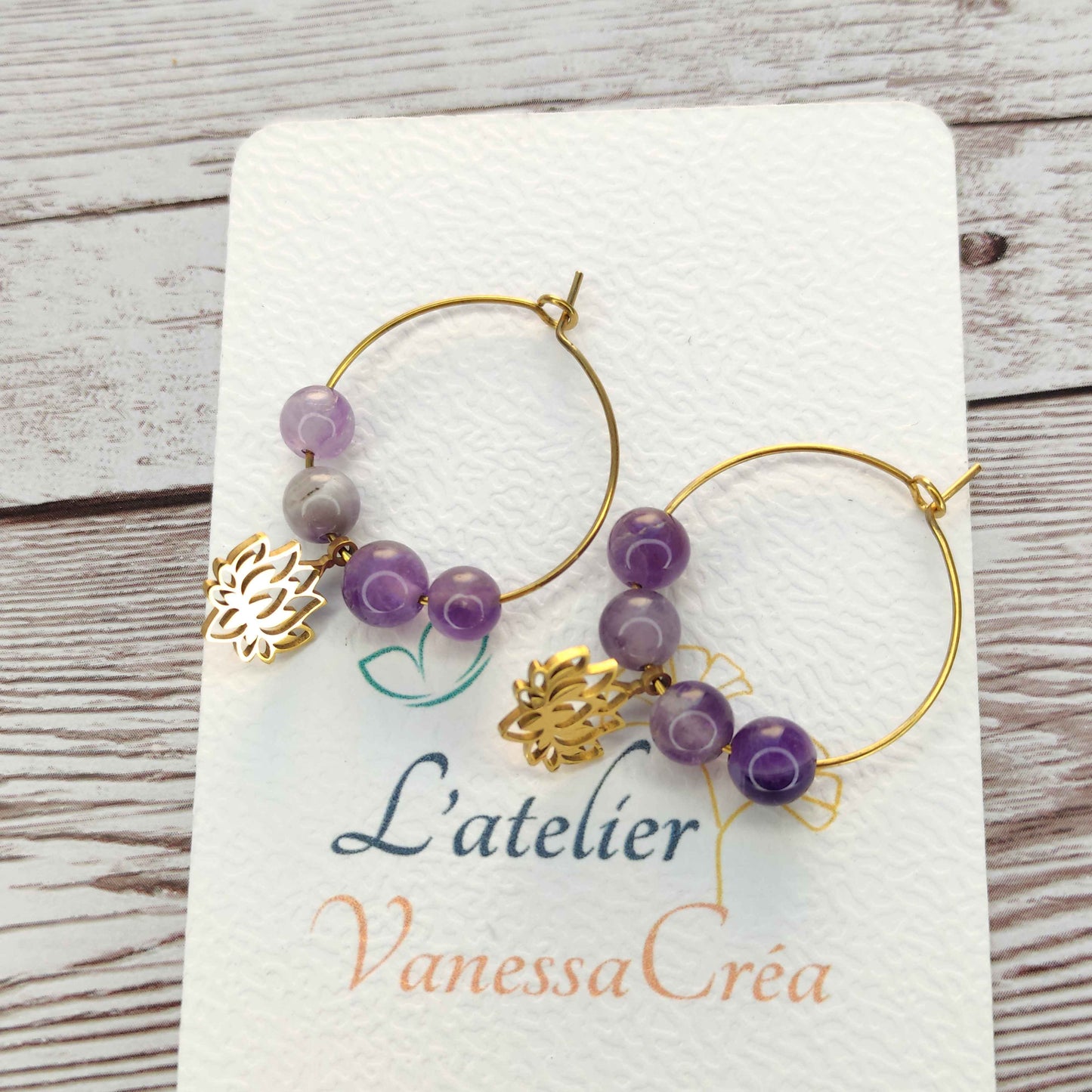 Créoles Lotus et Améthyste L'Atelier VanessaCréa