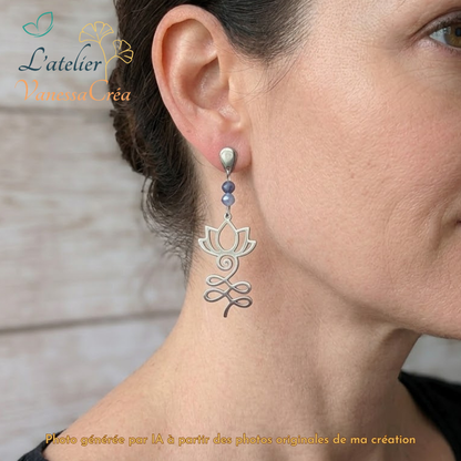 Boucles d'oreilles Lotus pierre Apatite L'Atelier VanessaCréa
