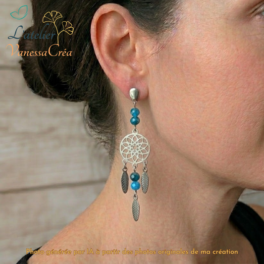 Boucles d'oreilles attrape-rêves œil de faucon L'Atelier VanessaCréa