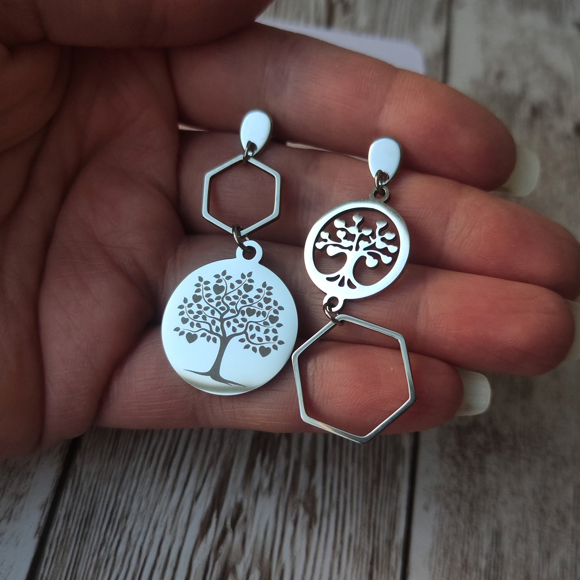 Boucles d'Oreilles Asymétriques "Arbre de Vie coeur" L'Atelier VanessaCréa