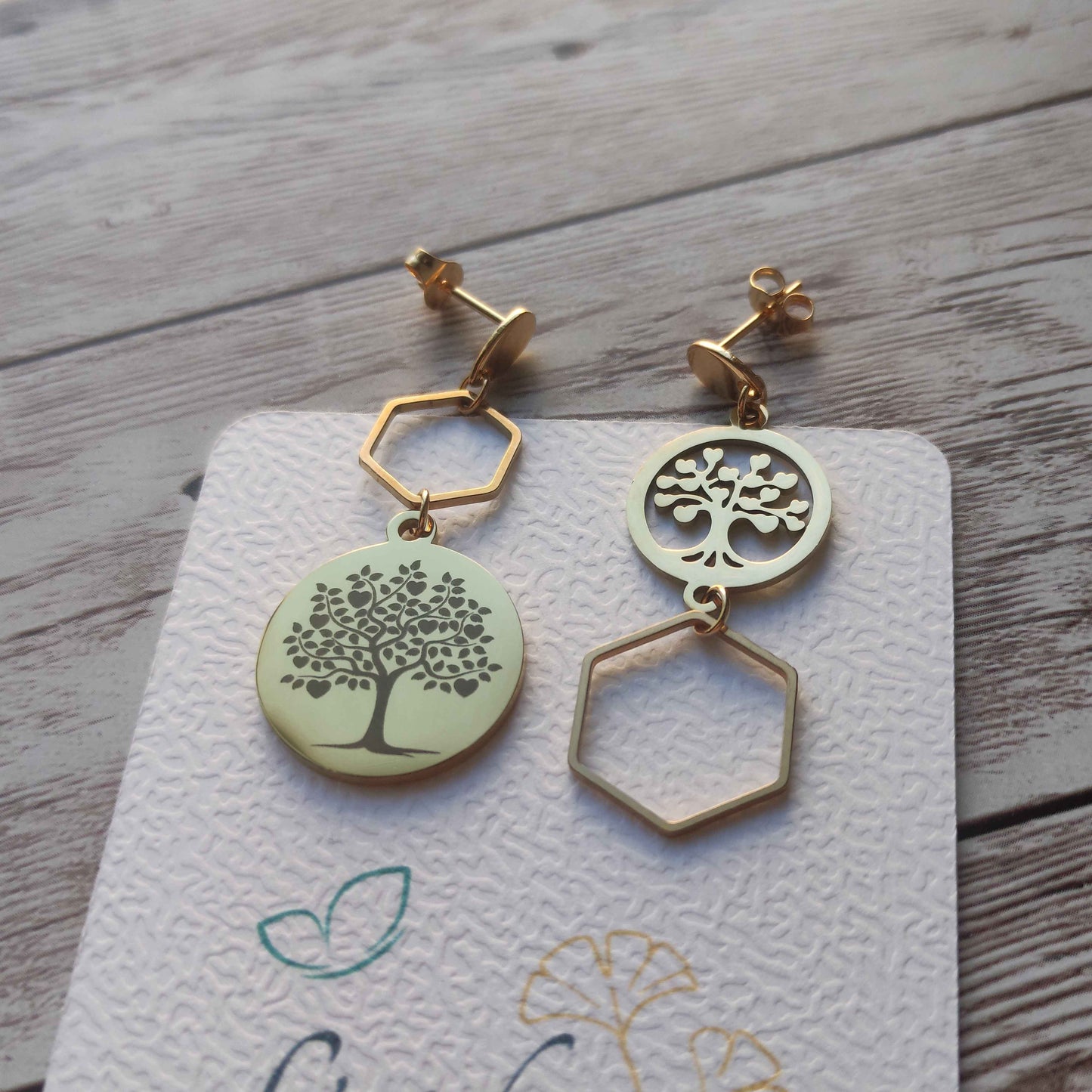 Boucles d'Oreilles Asymétriques "Arbre de Vie coeur" L'Atelier VanessaCréa