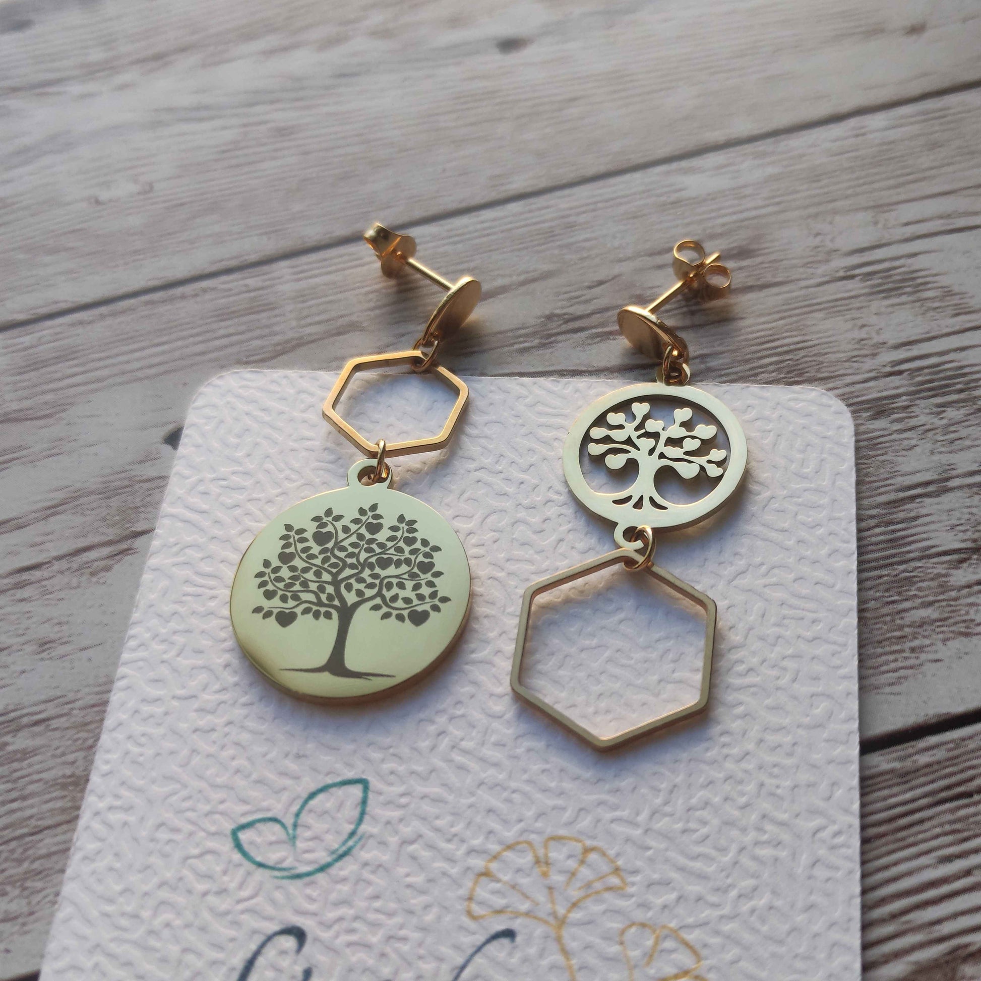 Boucles d'Oreilles Asymétriques "Arbre de Vie coeur" L'Atelier VanessaCréa