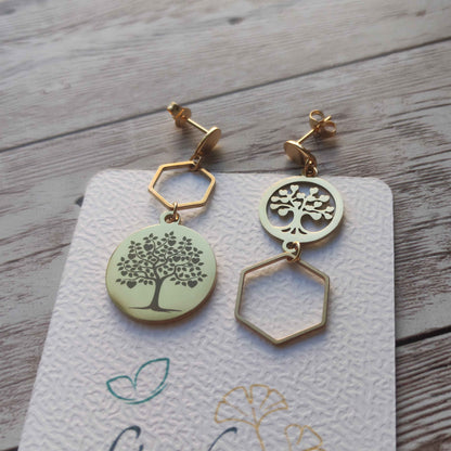 Boucles d'Oreilles Asymétriques "Arbre de Vie coeur" L'Atelier VanessaCréa