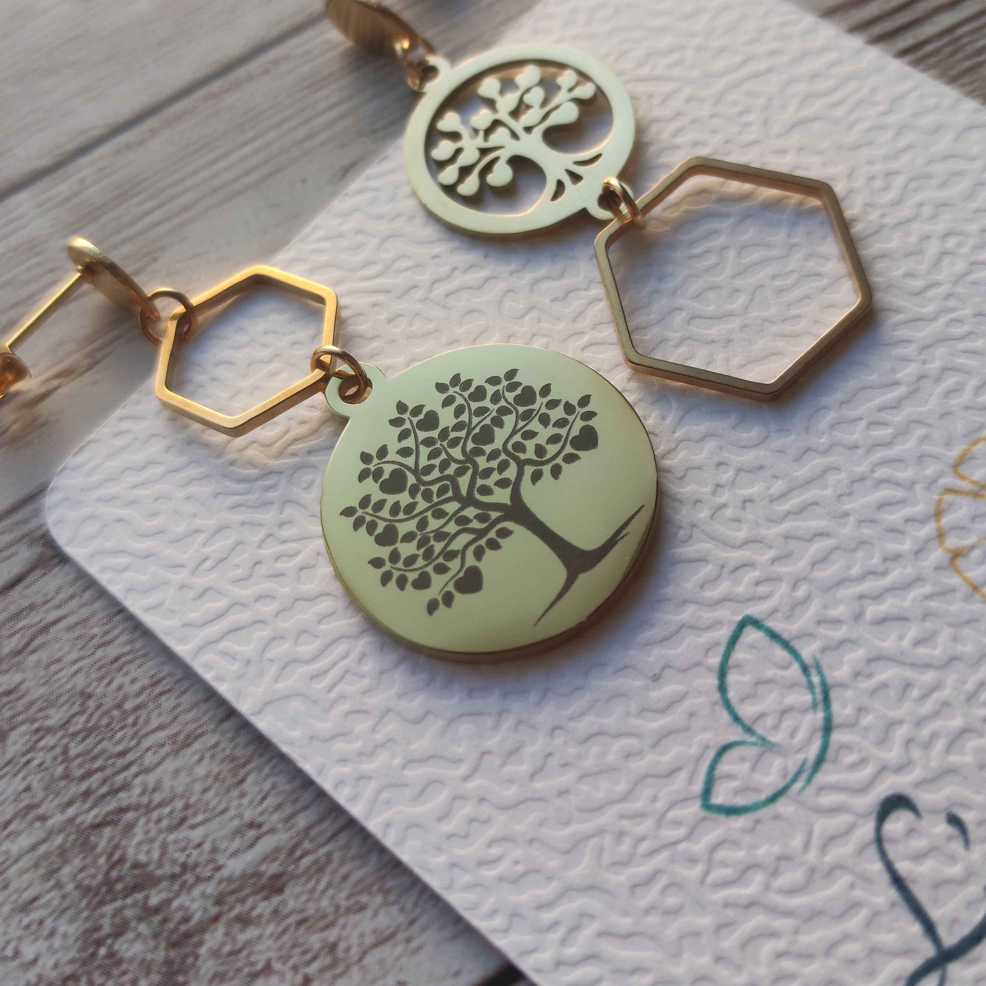 Boucles d'Oreilles Asymétriques "Arbre de Vie coeur" L'Atelier VanessaCréa