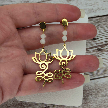 Boucles d'oreilles Lotus pierre de lune L'Atelier VanessaCréa