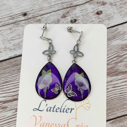 Éclat de Nature : Boucles d’Oreilles Arum & Papillon Argenté L'Atelier VanessaCréa