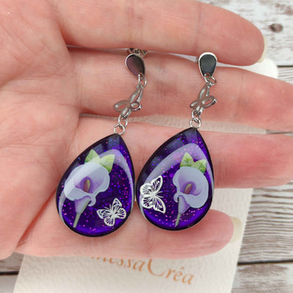 Éclat de Nature : Boucles d’Oreilles Arum & Papillon Argenté L'Atelier VanessaCréa