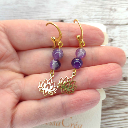 Boucles d'oreilles améthyste fleur de lotus L'Atelier VanessaCréa