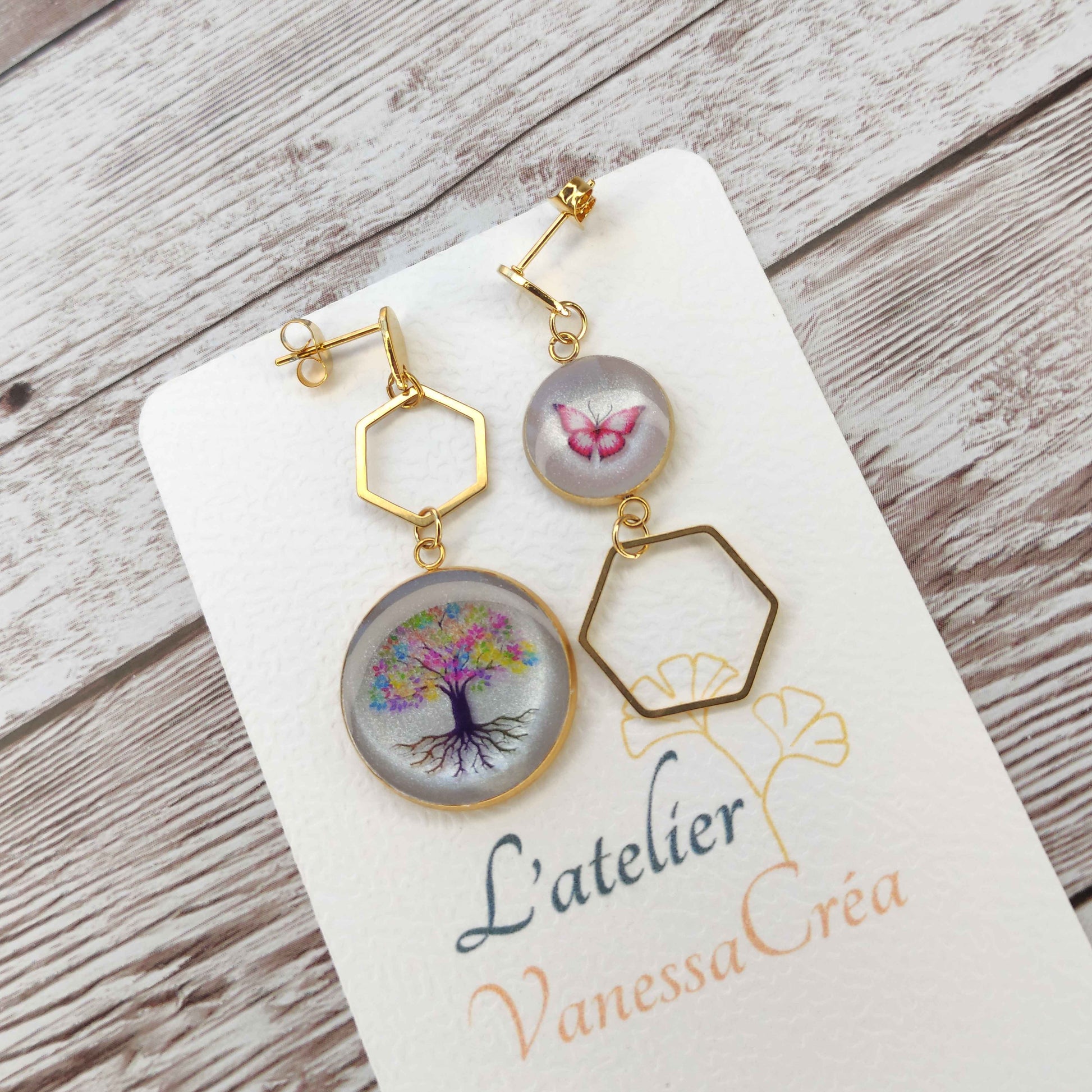 Boucles "Regan" arbre vie papillon L'Atelier VanessaCréa