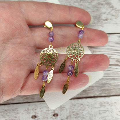 Boucles d'oreilles attrape-rêve améthyste L'Atelier VanessaCréa