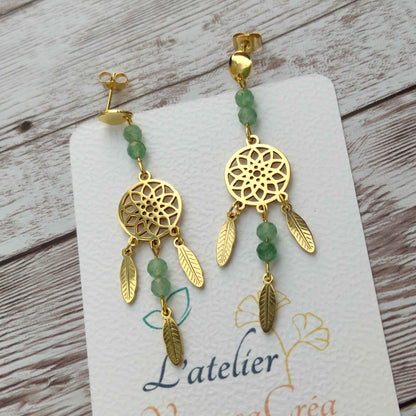 Boucles d'oreilles attrape-rêve aventurine L'Atelier VanessaCréa