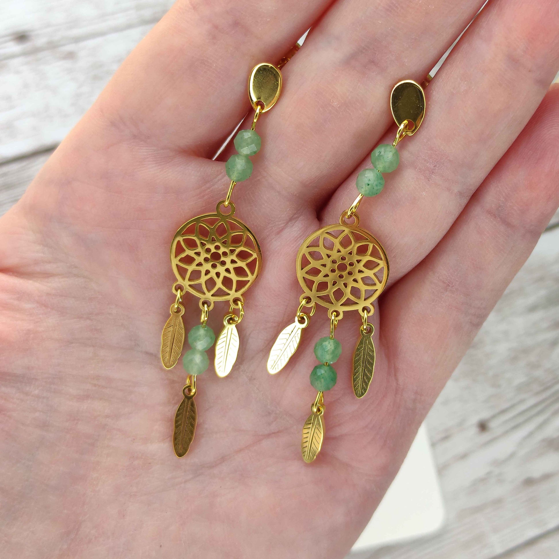 Boucles d'oreilles attrape-rêve aventurine L'Atelier VanessaCréa