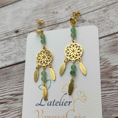 Boucles d'oreilles attrape-rêve aventurine L'Atelier VanessaCréa