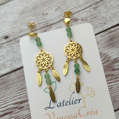 Boucles d'oreilles attrape-rêve aventurine L'Atelier VanessaCréa