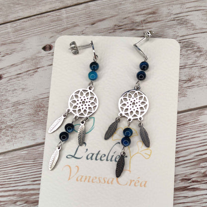 Boucles d'oreilles attrape-rêves œil de faucon L'Atelier VanessaCréa