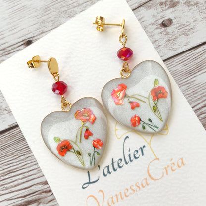 Boucles d'oreilles cœur coquelicot