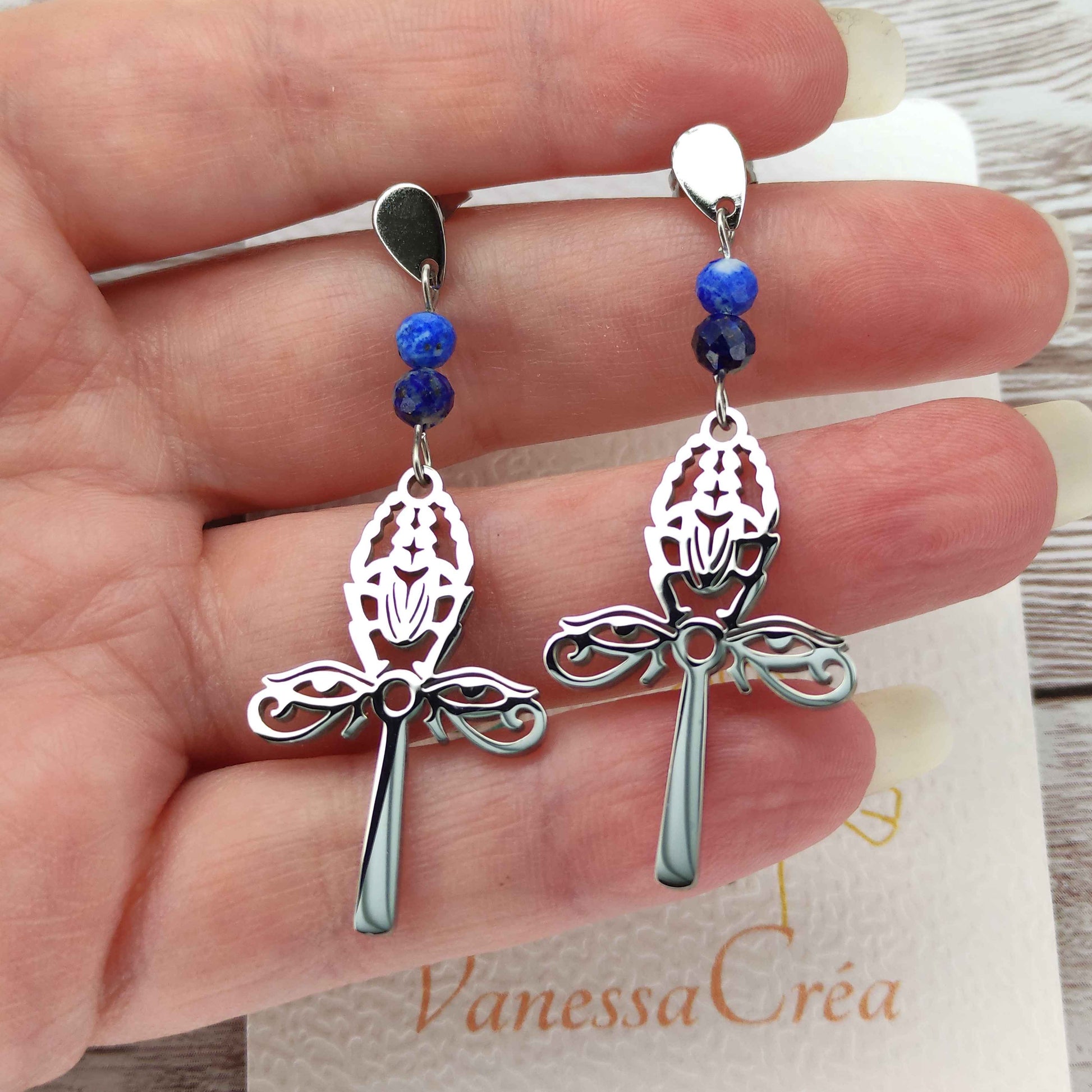Boucles d'oreilles égyptiennes œil de faucon L'Atelier VanessaCréa