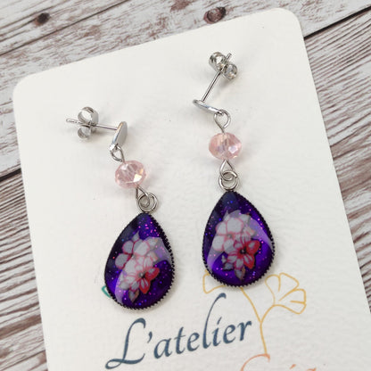 Éclat Floral Violet – Boucles d'Oreilles Gouttes en Acier Inoxydable L'Atelier VanessaCréa