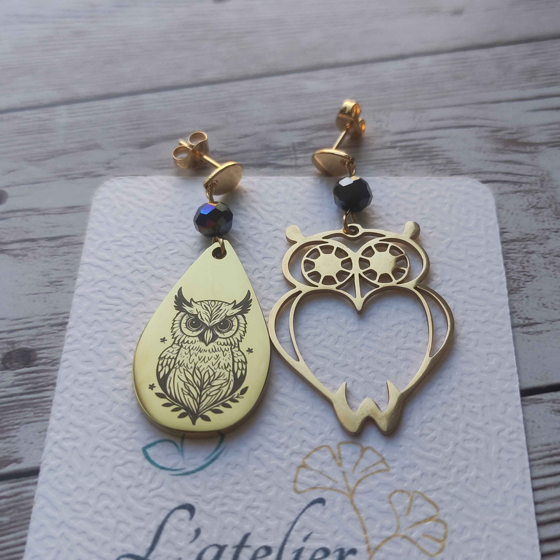Boucles d'oreilles hibou acier inoxydable L'Atelier VanessaCréa