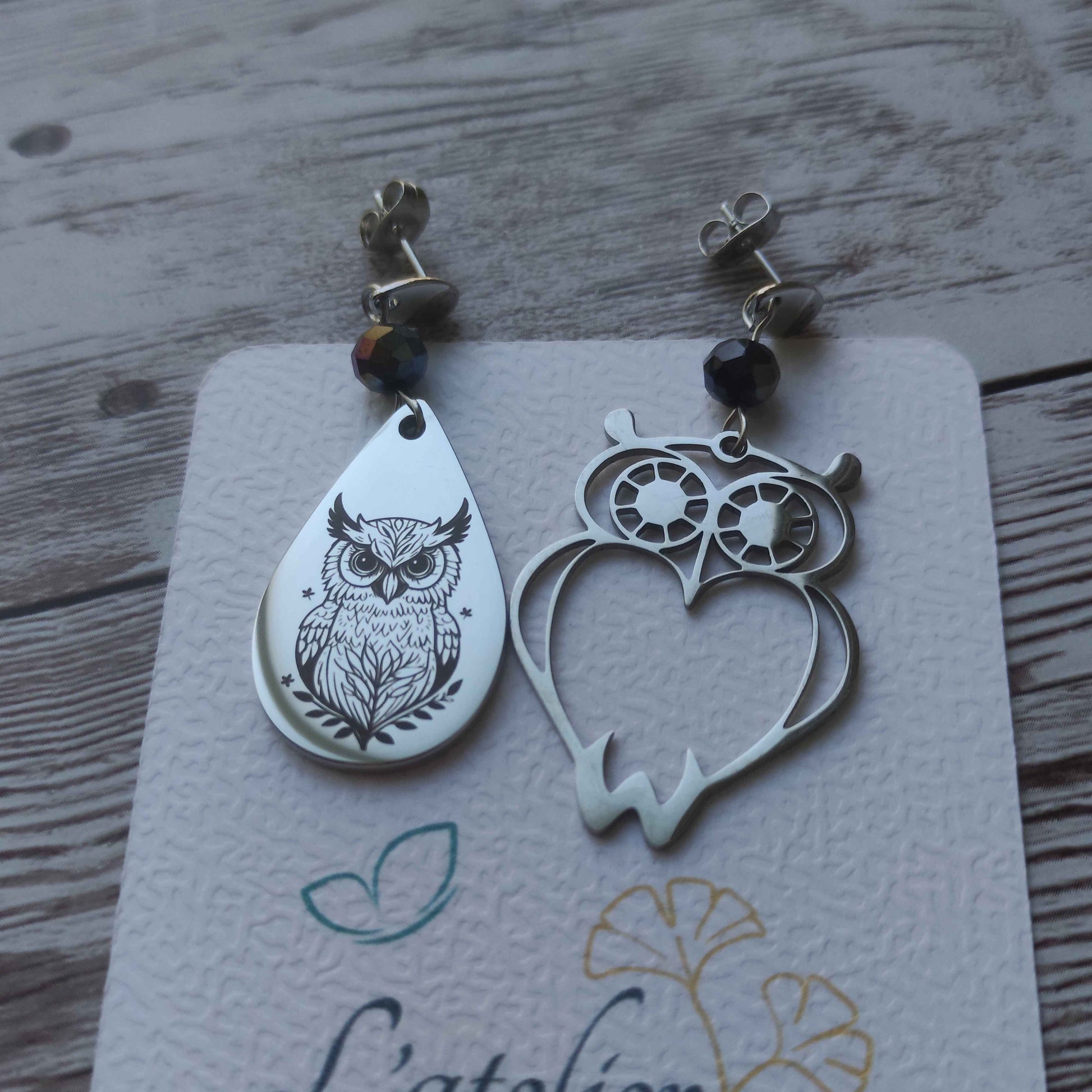 Boucles d'oreilles hibou acier inoxydable L'Atelier VanessaCréa