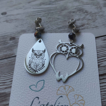Boucles d'oreilles hibou acier inoxydable L'Atelier VanessaCréa