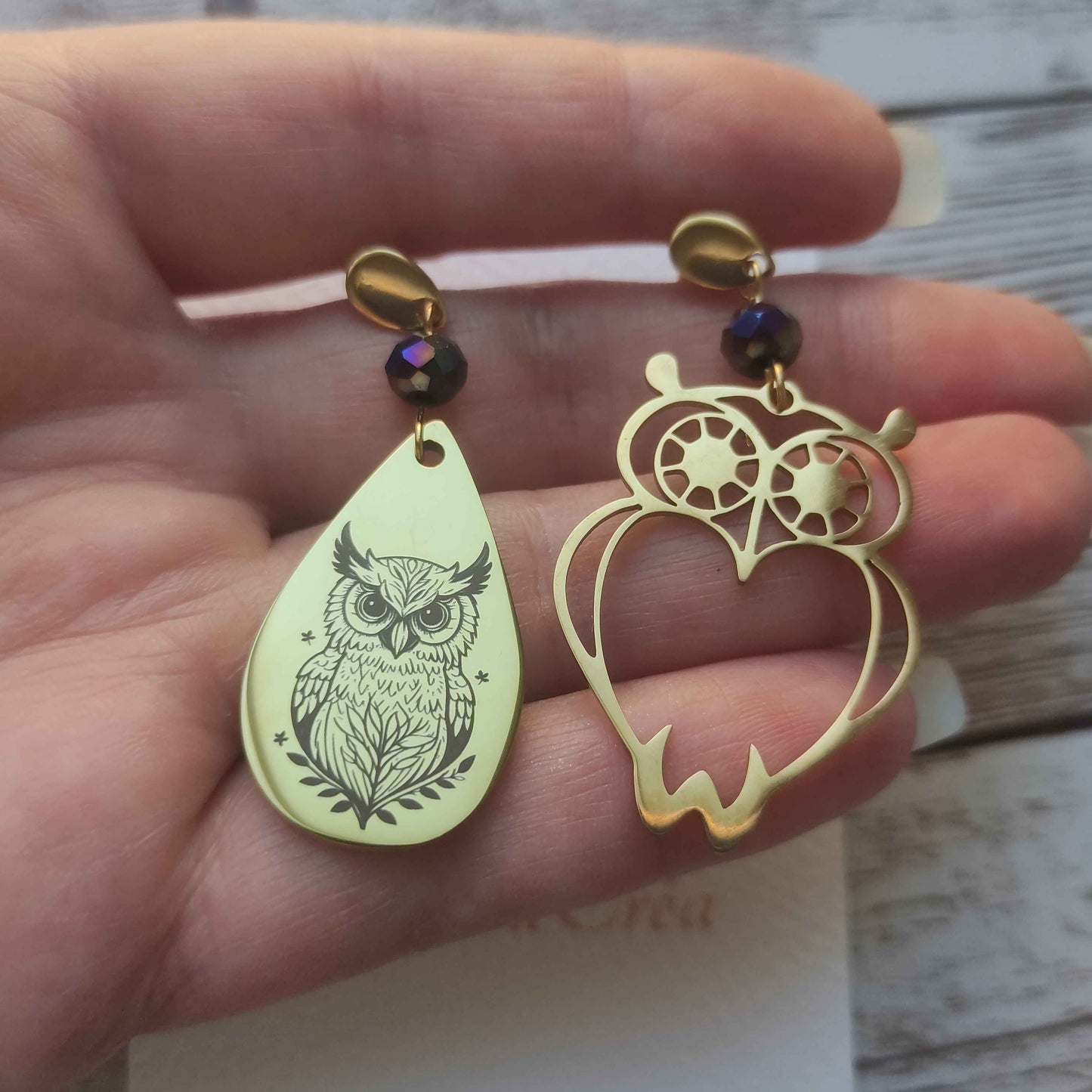 Boucles d'oreilles hibou acier inoxydable L'Atelier VanessaCréa