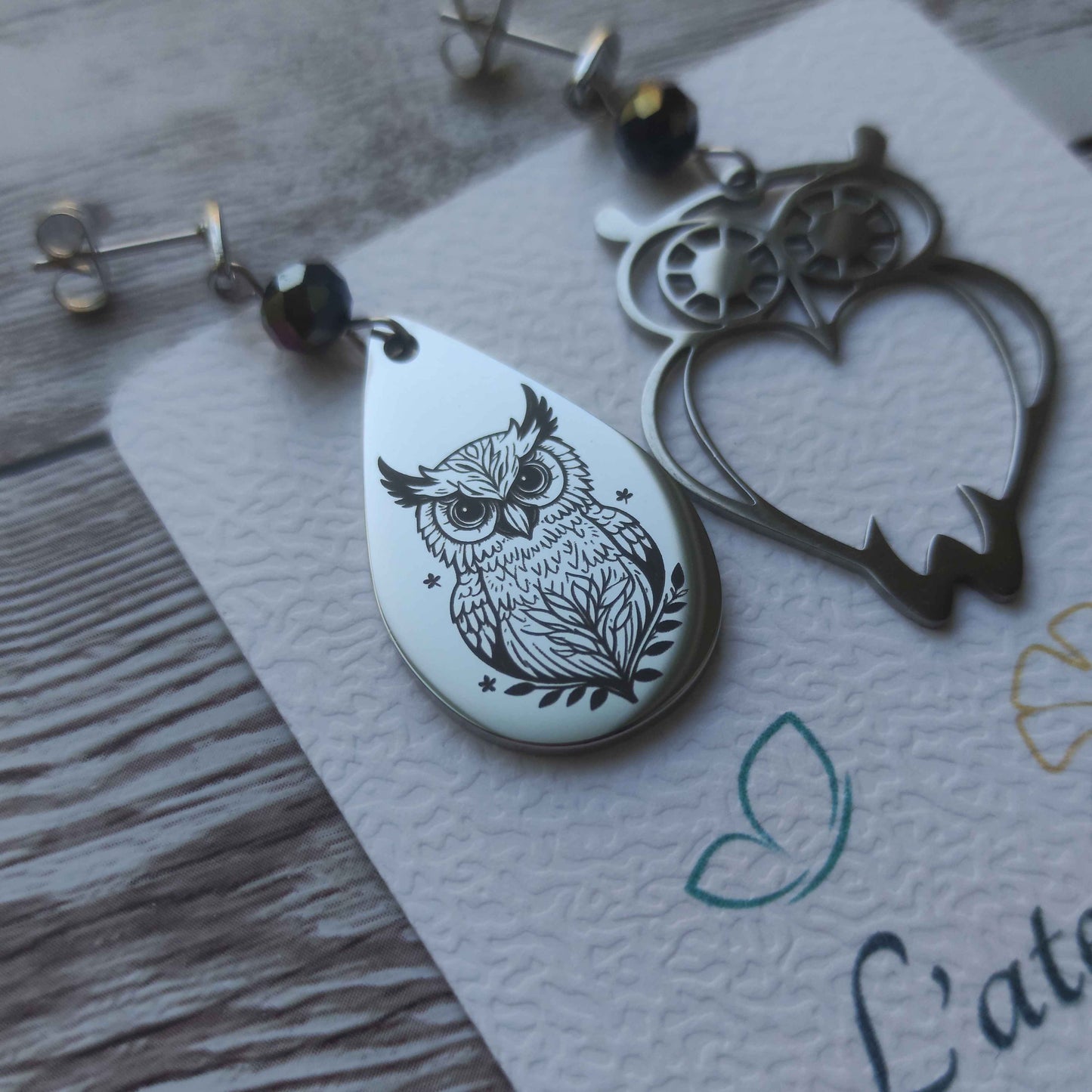 Boucles d'oreilles hibou acier inoxydable L'Atelier VanessaCréa