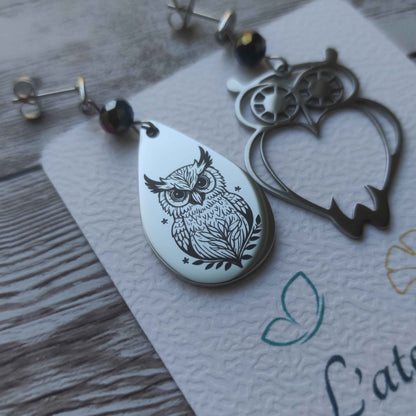 Boucles d'oreilles hibou acier inoxydable L'Atelier VanessaCréa