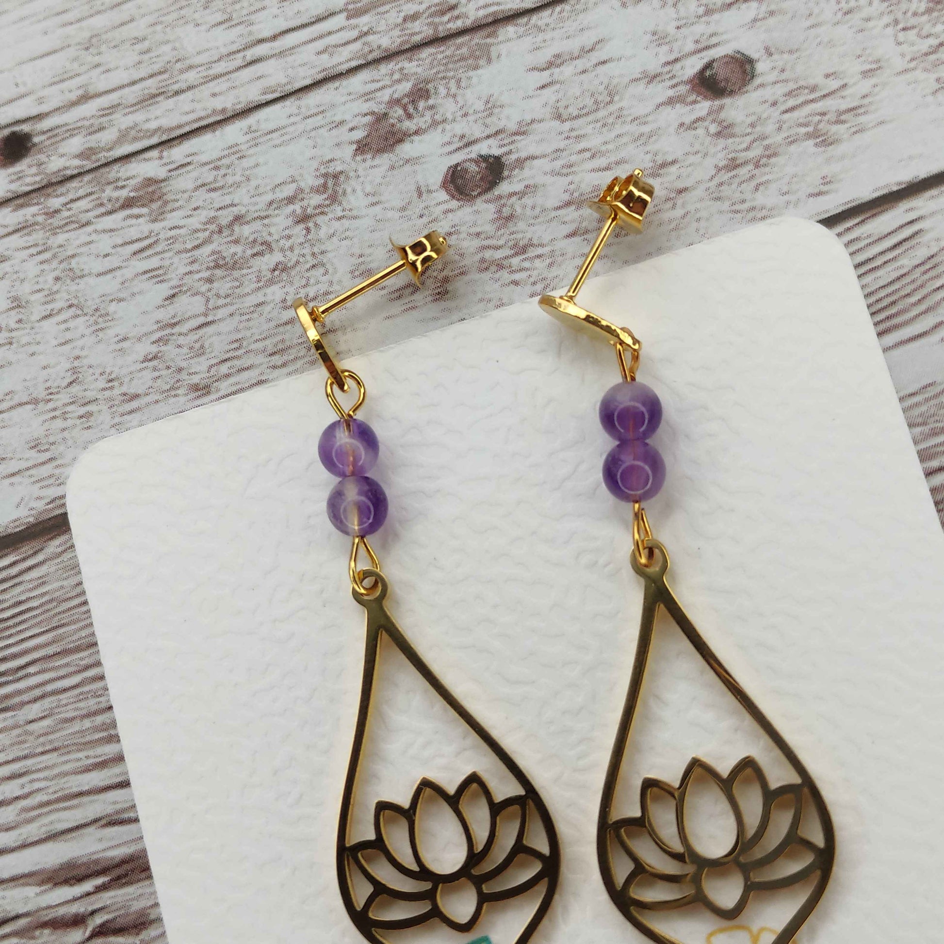 Boucles d'oreilles lotus améthyste L'Atelier VanessaCréa