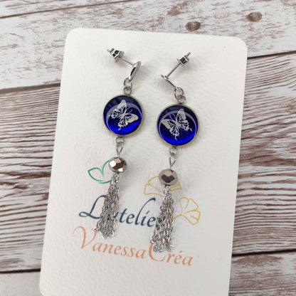 Boucles d’Oreilles "Éclat de Papillon" – Bleu Scintillant & Cascades d'Acier L'Atelier VanessaCréa