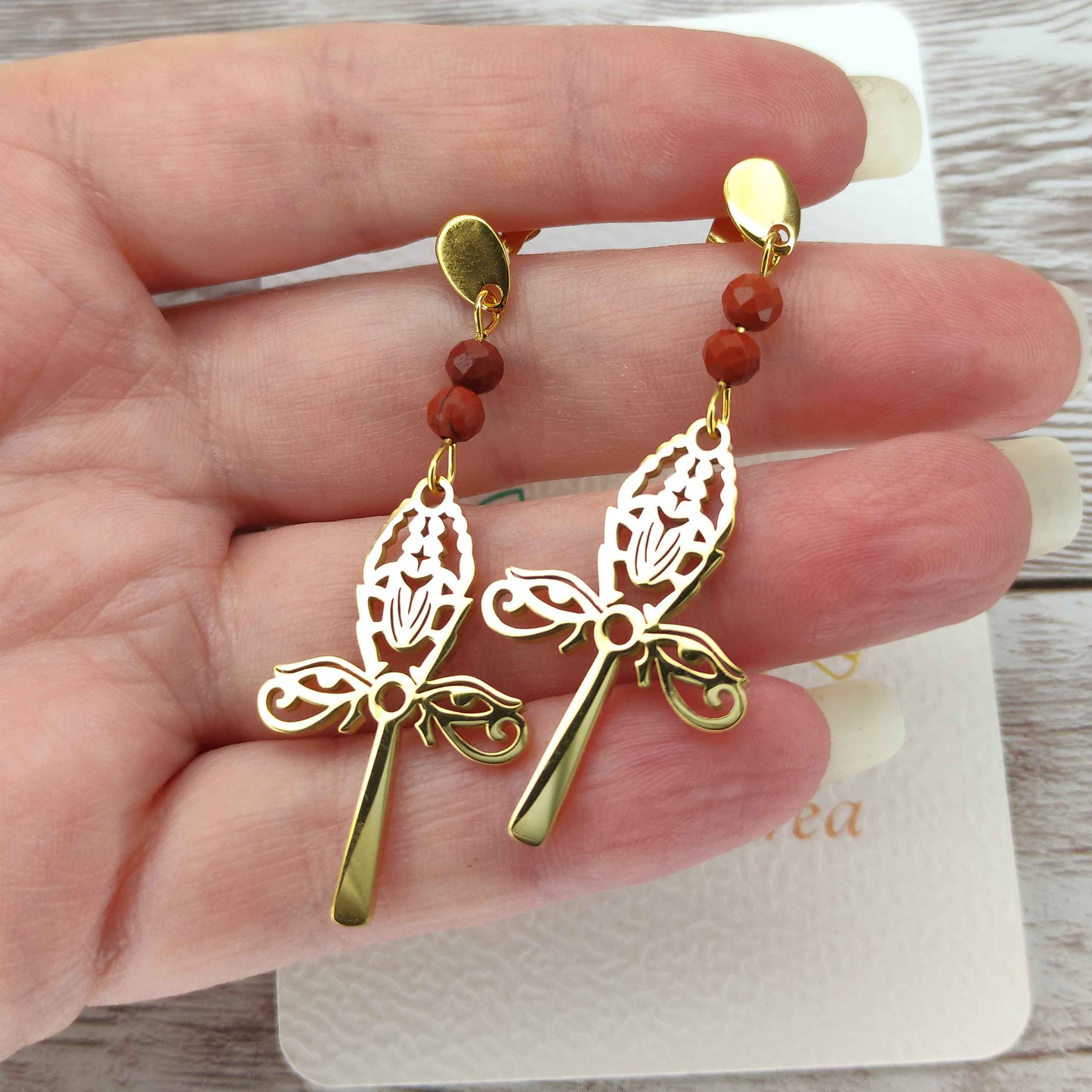 Boucles d'oreilles scarabée pierre naturelle L'Atelier VanessaCréa