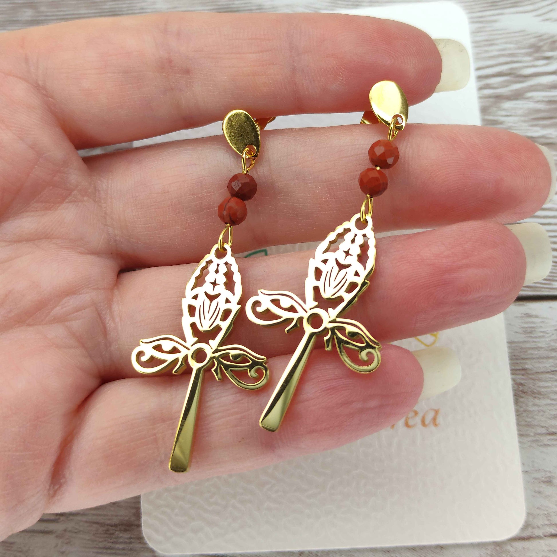 Boucles d'oreilles scarabée pierre naturelle L'Atelier VanessaCréa