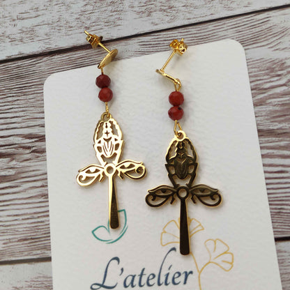 Boucles d'oreilles scarabée pierre naturelle L'Atelier VanessaCréa