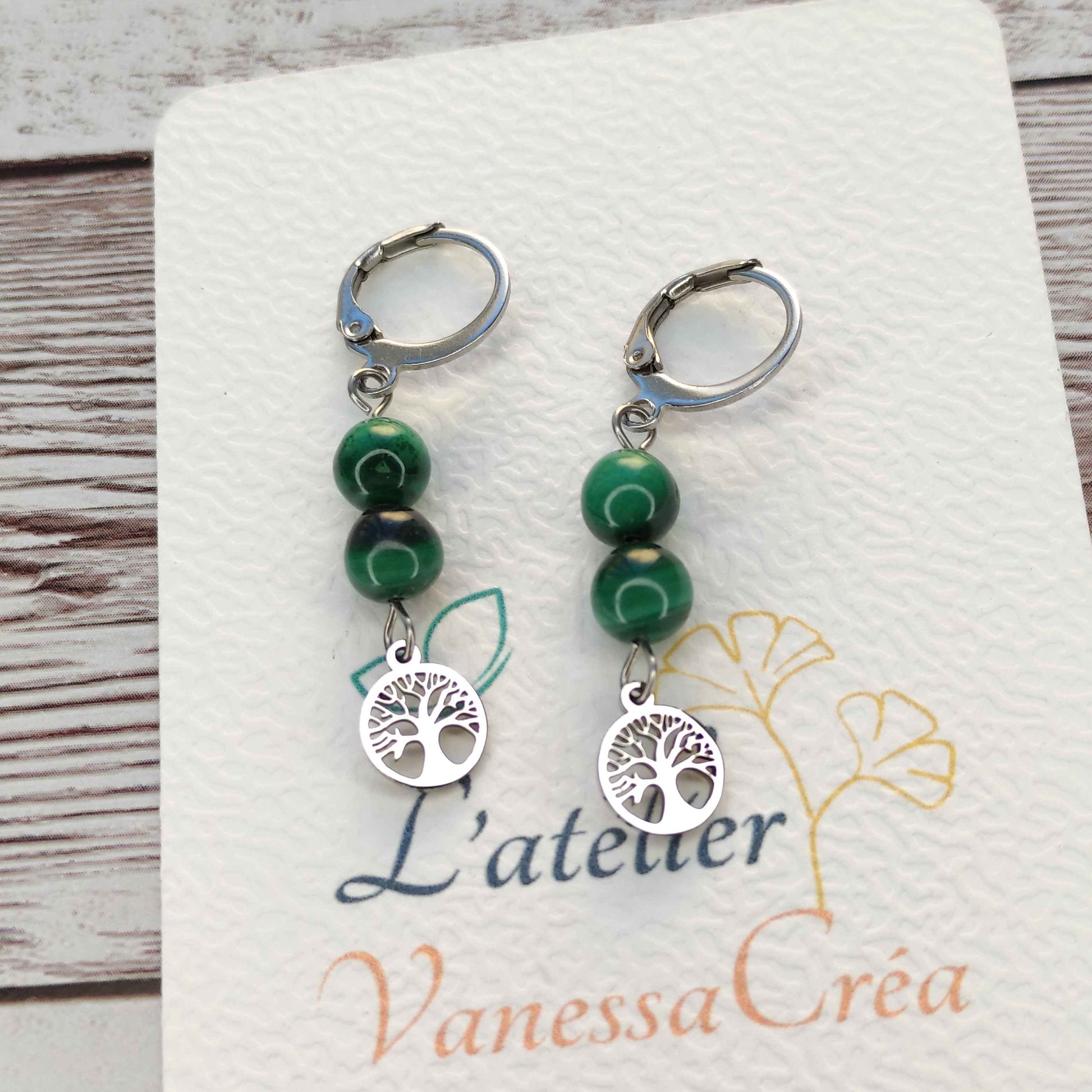 Boucles d'oreilles Arbre de Vie Malachite L'Atelier VanessaCréa