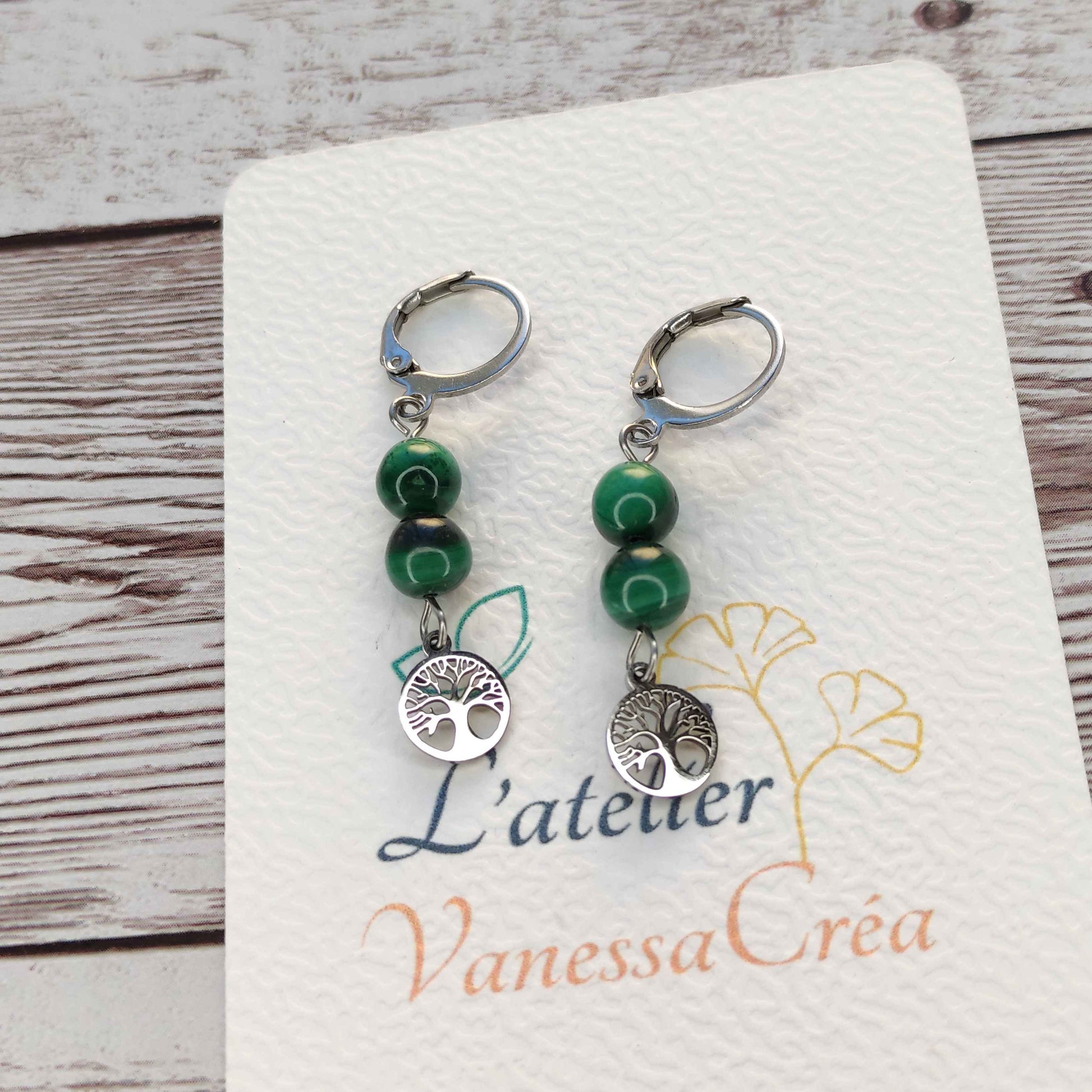 Boucles d'oreilles Arbre de Vie Malachite L'Atelier VanessaCréa