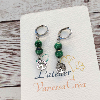 Boucles d'oreilles Arbre de Vie Malachite L'Atelier VanessaCréa