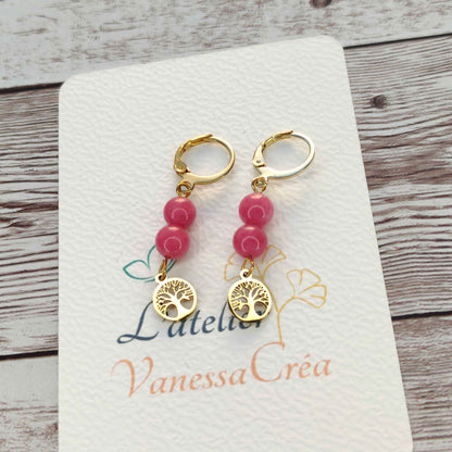 Boucles d'oreilles Arbre de Vie Rhodochrosite L'Atelier VanessaCréa