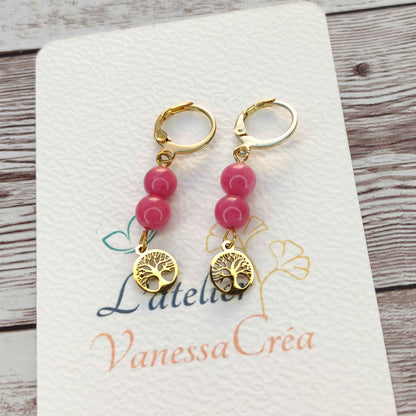 Boucles d'oreilles Arbre de Vie Rhodochrosite L'Atelier VanessaCréa