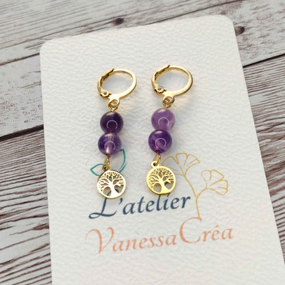 Boucles d'oreilles Arbre de Vie Améthyste L'Atelier VanessaCréa