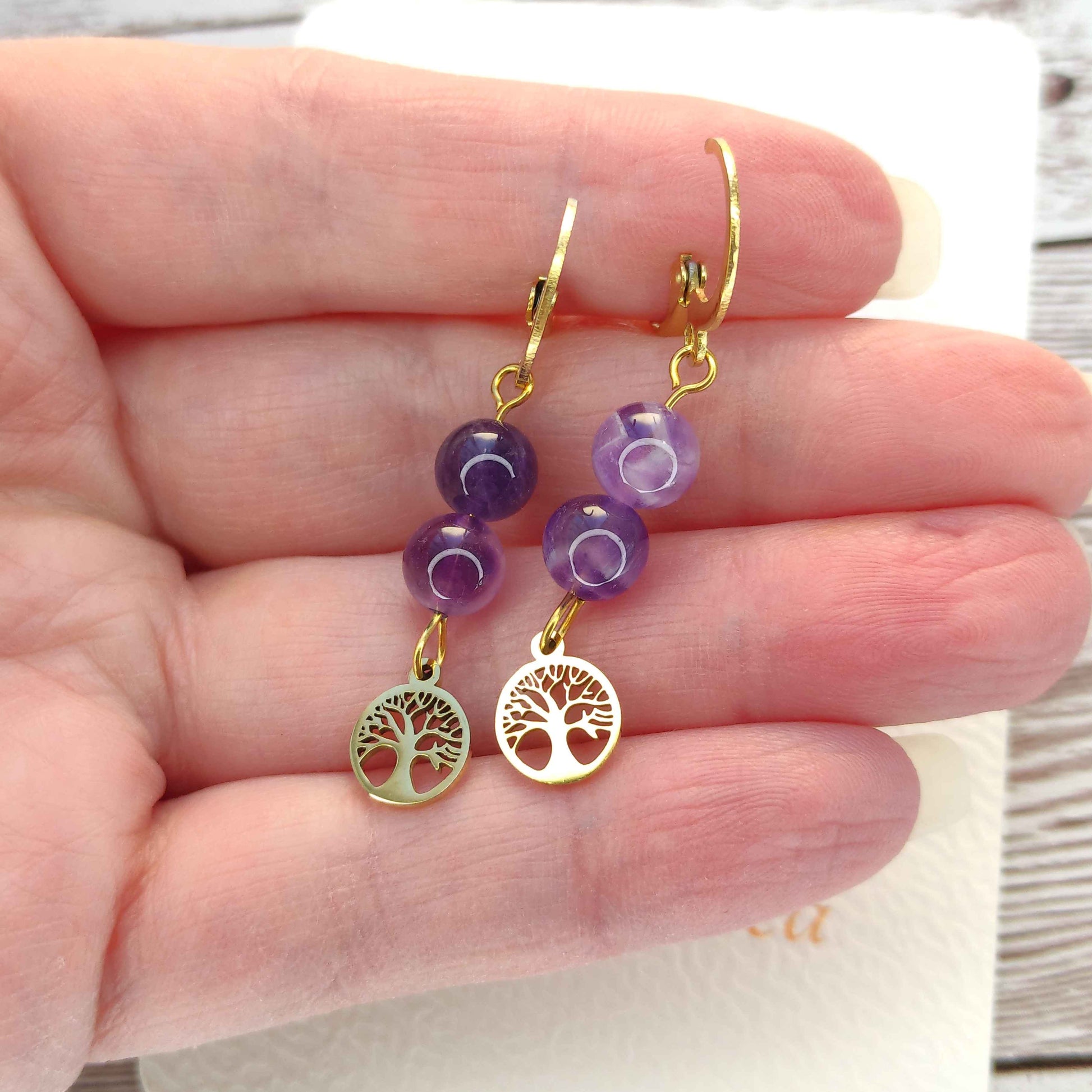 Boucles d'oreilles Arbre de Vie Améthyste L'Atelier VanessaCréa
